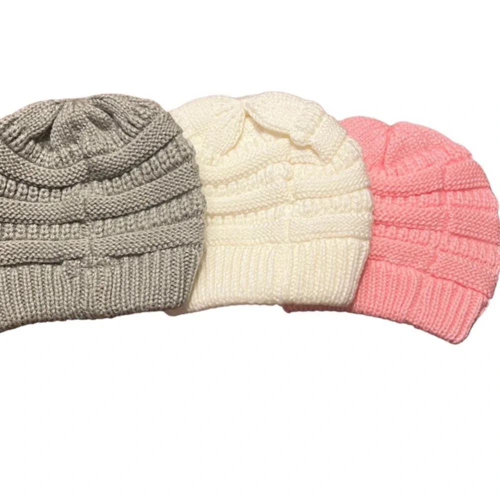 Cozy Kids Beanie Set - Pink, Cream, and Gray